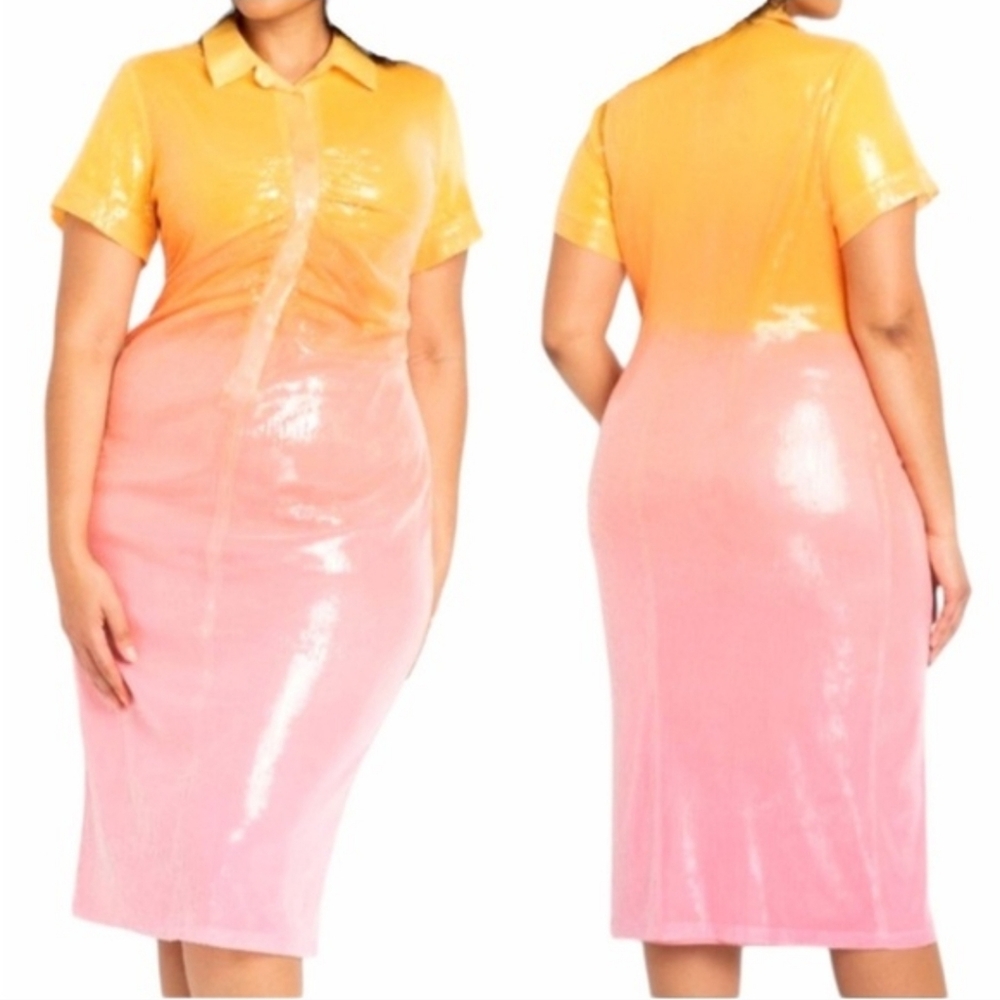 Dress Ombre Amber Pink Sequin Midi Size 24